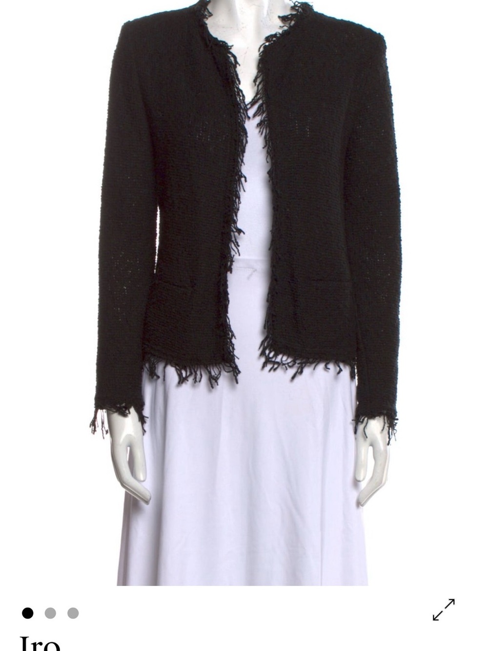 IRO Black Fringed Tweed Open Blazer